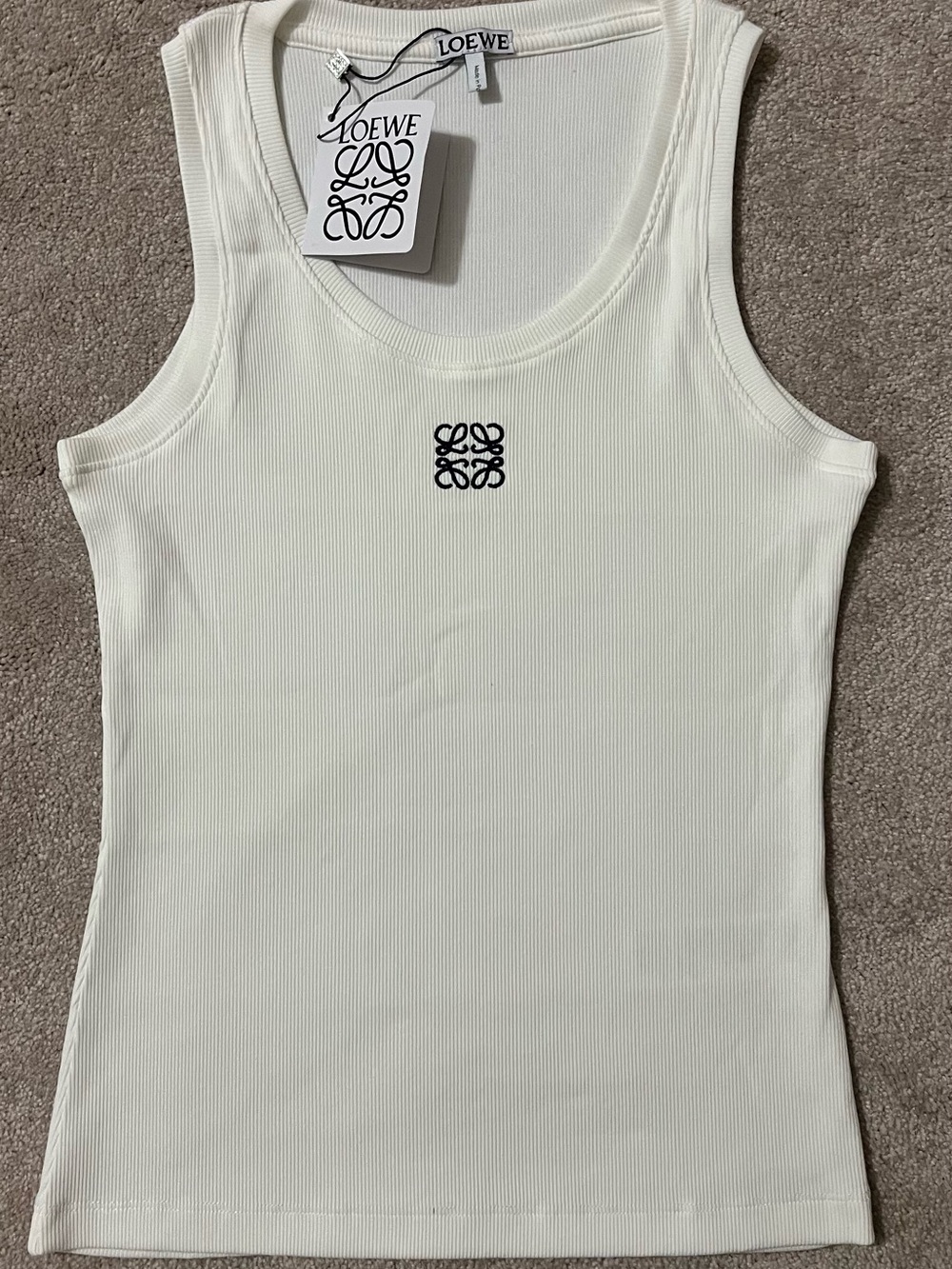 Loewe White Ribbed Tank with Black Anagram